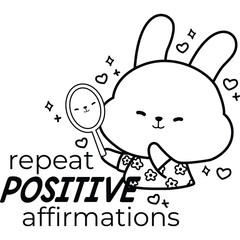 a vector of a rabbit looking in the mirror in black and white coloring