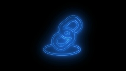 Glowing blue chain link symbol on black background neon outline