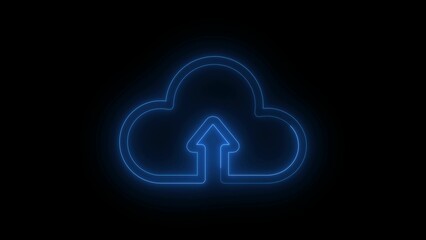 Glowing Blue Cloud Upload Icon on Black Background