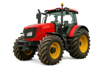 Obraz premium A vibrant red tractor features robust tires, showcasing its strength and versatility in agricultural settings.