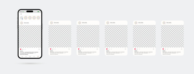 Smartphone Social Media Story Mockup: Showcase digital story, ideal for social media promotion, brand enhancement, and app interface presentation. A sleek smartphone with various story templates.