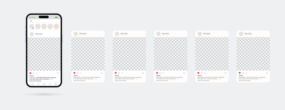 Smartphone Social Media Story Mockup: Showcase digital story, ideal for social media promotion, brand enhancement, and app interface presentation. A sleek smartphone with various story templates.