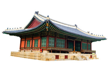 Naklejka premium Tongmyeongjeon Hall Korea traditional wooden structure houused isolate on transparent background.