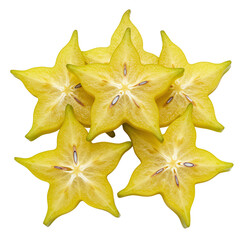 Naklejka premium Star Shaped Yellow Starfruit Slices Fresh Juicy Tropical Fruit