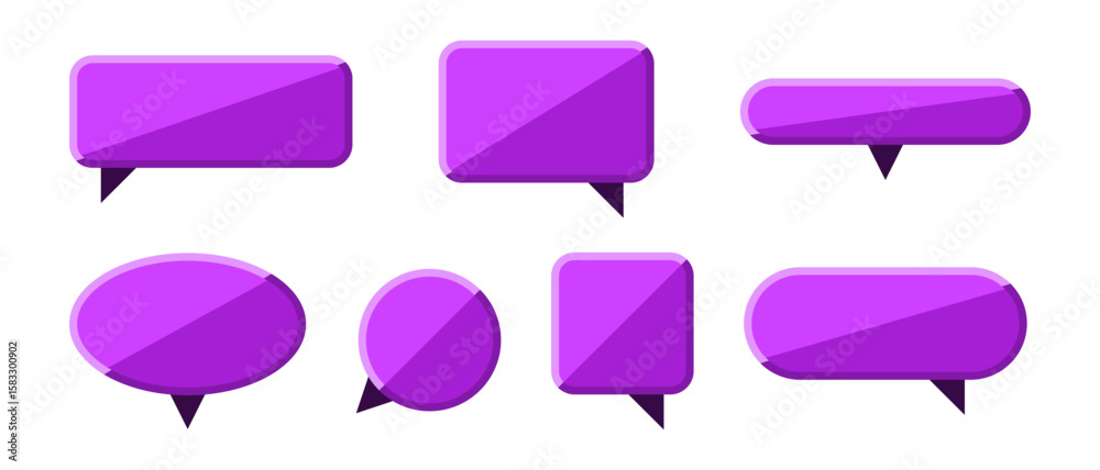 Fototapete minimal purple speech bubbles in varied shapes with shadows, ideal for ui design, chat apps, and mod