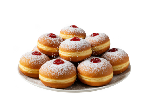 A stack of jelly doughnuts isolated on transparent background