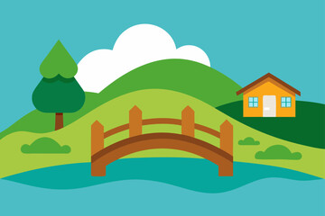 wooden bridge over a stream in a tranquil village