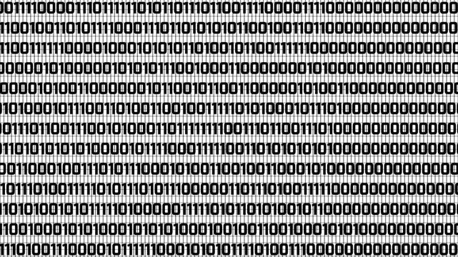 A visual representation of binary code featuring black digits "1" and "0" arranged in a sequence.