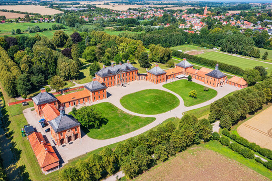 Aerial view of the impressive Bothmer Castle in Mecklenburg-Western Pomerania on the Baltic Sea coast
