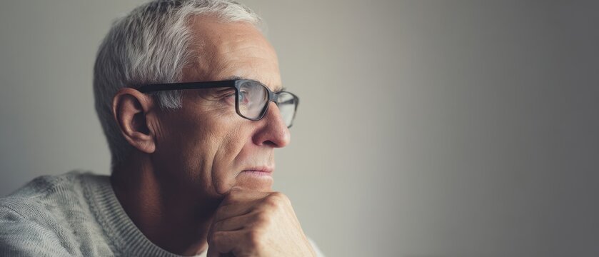 The thoughtful elderly man gazing pensively out of a window.