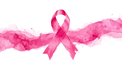 Pink breast cancer ribbon with dynamic pink powder explosion