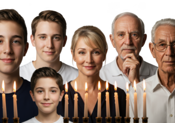 A family celebrates hanukkah with a menorah and candles isolated on transparent background