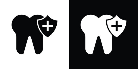 Dental insurance icon vector graphics. Flat solid black vector set