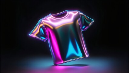 Iridescent Neon T-Shirt with Vibrant Rainbow Shine on Dark Futuristic Background