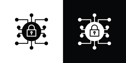 Cyber security icon vector graphics. Flat solid black vector set