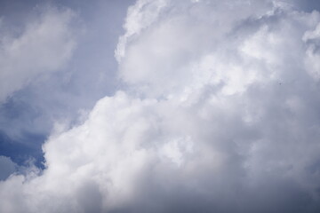 Obraz premium Bright blue sky with soft white clouds scattered across a clear day, evoking a sense of peace and natural freshness