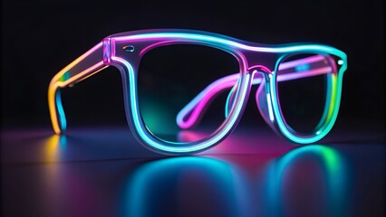 Futuristic Neon Glasses with Vibrant Multicolor Iridescent Glow and Reflective Finish