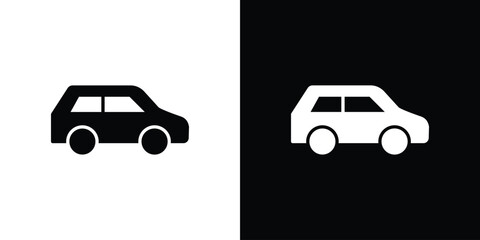 Compact car icon vector graphics. Flat solid black vector set