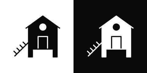 Chicken coop icon vector graphics. Flat solid black vector set © Surya
