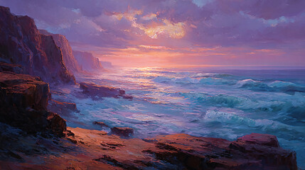 Pastel ocean cliffs with glowing horizon
