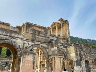 Fototapeta premium The Ancient Greece Greek and the Roman Empire, the ruins site of Ephesus and Library of Celsus, Izmir, Turkiye