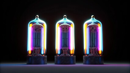Futuristic Neon Vacuum Tubes with Vibrant Multicolor Glowing Light Effects