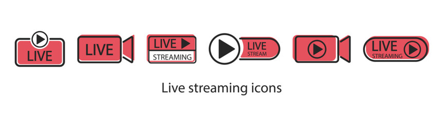 Set of video broadcasting and live streaming icon. Buttons for broadcasting, livestream or online stream. 