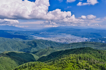 Dramatic Summer Sky over Lake Suwa and the Forested Mountains of Nagano