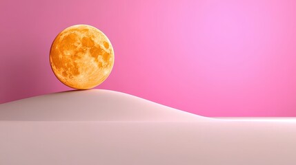 Full Moon Over Smooth Hills with Pink Gradient Background and Minimalist Aesthetics