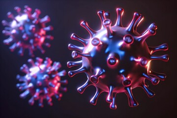 Futuristic Neon Virus Model with Vibrant Pink and Blue Glowing Spikes Design