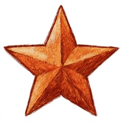 Hand Drawn Orange Five Pointed Star Illustration on White Background