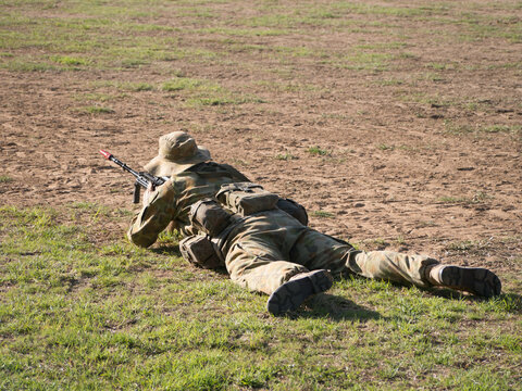 Australian Army Reserve Exercise - Soldier Lying with Gun