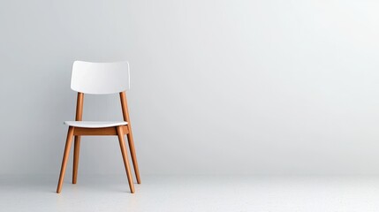 Minimalist White Chair with Wooden Legs Against a Clean Neutral Background