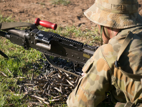 Australian Army Reserve Exercise - Close up of Soldier with Gun