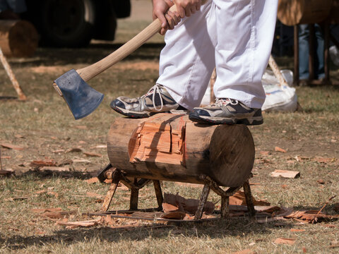Axeman competing in a woodchop competition