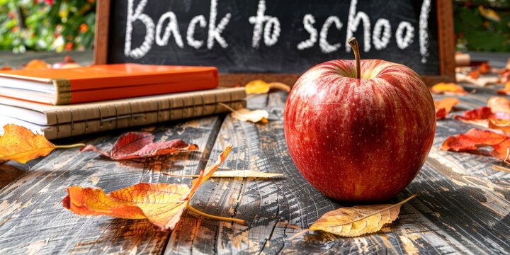 Back to School Apple and Books. This image features School, education, apple, books, and more, offering a clear depiction of - Powered by Adobe