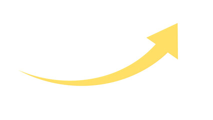 Yellow curved arrow pointing upwards isolated on transparent background