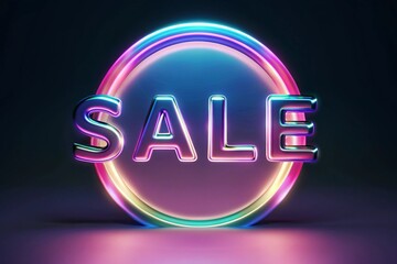 Futuristic Neon Sale Sign with Vibrant Multicolor Circular Glow and Light Effect