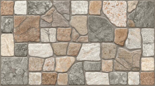 Stone wall cladding displaying rustic pattern, blending brown, gray, white hues for versatile interior and exterior design applications