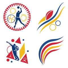 Athletic figures with abstract shapes and ribbons sports athletes