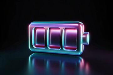 Futuristic Neon Battery Icon with Vibrant Purple and Blue Glowing Design