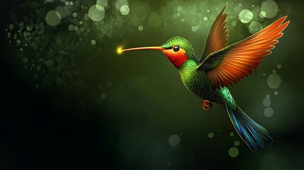 Fototapeta premium Vibrant hummingbird in flight against a bokeh background