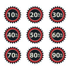 Discount Stickers Set from 10 to 90 Percent Off