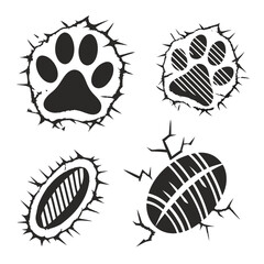 Animal paw prints with sharp edges vector icons black and white