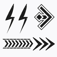Black lightning bolts and arrows with textured effect symbol graphic