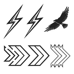 Black lightning bolts and eagle silhouette with chevron arrows thunder storm
