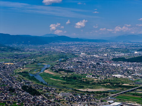 Aerial View of Nagano City and the Chikuma River Basin, Japan