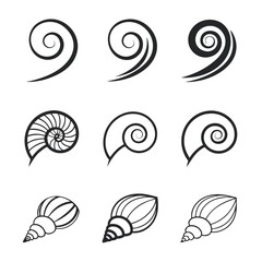 Black Swirls and Seashell Icons abstract brush