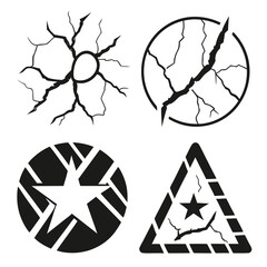 Fototapeta premium Cracked abstract shapes and symbols black white jagged broken