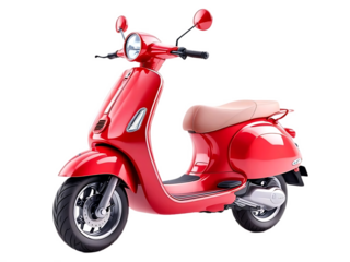 Classic red scooter with a tan seat isolated on transparent background